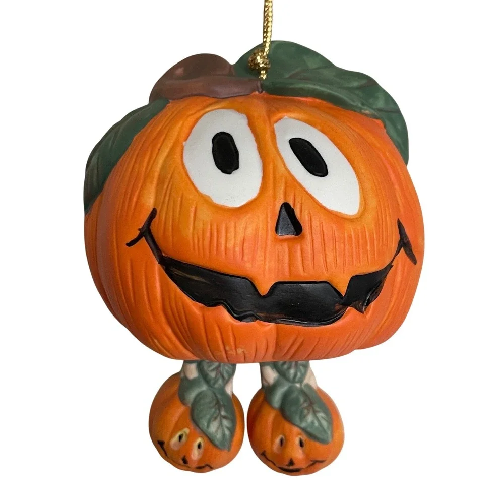 Pumpkin Creepy Chimer Porcelain Halloween Ornament Bell OS Orange